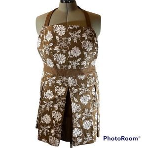 Sam Hedaya Brown Floral Apron Pleated Cotton Blend